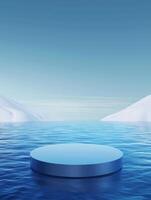 circle product podium with ocean and glacier background photo