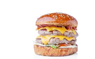 double cheeseburger on a white background photo