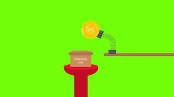Money donation concept, dollar donating 2d icon animation on green screen background, 4K animated video
