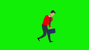 Sad business man walk cycle, loneliness, character walking motion graphic animation on green screen background video