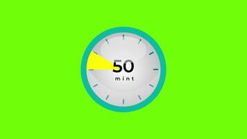 60 minutes timer, flat style clock icon motion graphics on green screen background, animated 4k video