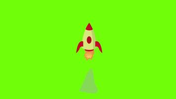 Cartoon rocket launch animation on green screen background, space launch system, 2d animated 4k video