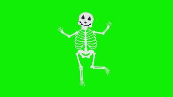 Cartoon skeleton movement 2d animation, animated 4k on green screen background video