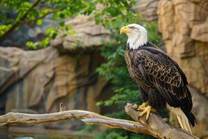 photo bald eagle perched majestically on tree