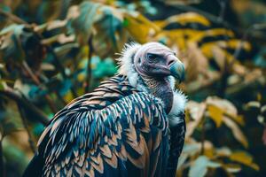 photo closeup shot of a fierce looking vulture