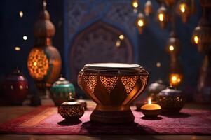 Ornamental Arabic lanterns with burning candles free images photo