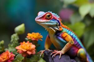 Common Green forest lizard chilling photo