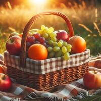 Wicker basket with Fruits free images photo