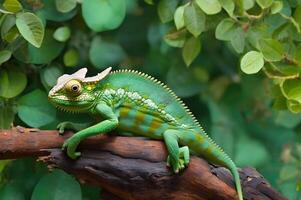 Green Chameleon in forest free images photo