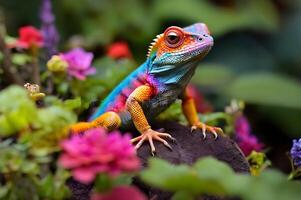 Common Green forest lizard chilling photo