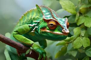 Green Chameleon in forest free images photo