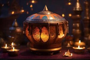 Ornamental Arabic lanterns with burning candles free images photo