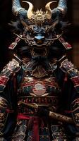 majestuoso samurai armadura desplegado en intrincado detalle foto