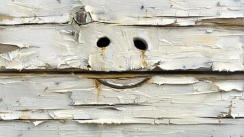 Whimsical Smile. A Serendipitous Expression on Weathered Wood photo