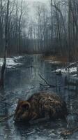 místico bosque aguas un solitario castor en el silencio bosque foto