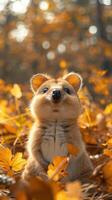 Golden Autumn Embrace. A Curious Creature Amidst the Fall Foliage photo