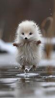 Ethereal Dance of a Winter Hedgehog Amidst Gentle Snowfall photo