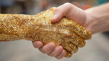 Golden Embrace. A Sparkling Handshake of Unity and Friendship photo