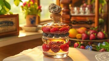 Golden Hour Elixir. A Symphony of Berries in a Crystal Decanter photo