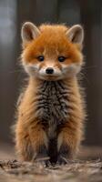encantador mirada de un joven rojo zorro en medio de el susurro bosque foto