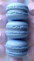 Elegant Blue Macarons Amidst Soft Petal Textures photo