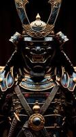 Majestic Ancient Warrior Armor Displayed in Dramatic Lighting photo