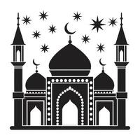 Islamic Mosque Design illustration, Masjid Black color icon vector