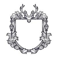 vintage frame. Baroque intricate ornament line art decoration with deer character vector