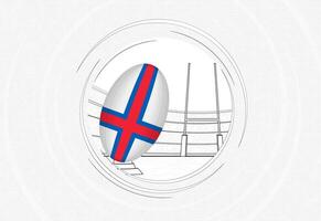 Faroe Islands flag on rugby ball, lined circle rugby icon with ball in a crowded stadium. vector