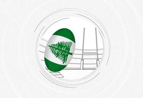 Norfolk Island flag on rugby ball, lined circle rugby icon with ball in a crowded stadium. vector