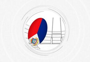 Sint Maarten flag on rugby ball, lined circle rugby icon with ball in a crowded stadium. vector