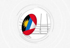 Antigua and Barbuda flag on rugby ball, lined circle rugby icon with ball in a crowded stadium. vector