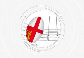 Sark flag on rugby ball, lined circle rugby icon with ball in a crowded stadium. vector