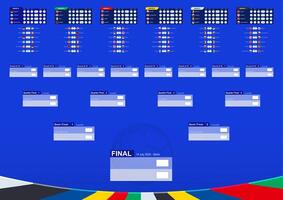 Football results table with flags and groups of European Soccer Competition 2024. vector