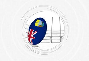 Saint Helena flag on rugby ball, lined circle rugby icon with ball in a crowded stadium. vector
