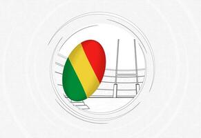 Congo flag on rugby ball, lined circle rugby icon with ball in a crowded stadium. vector
