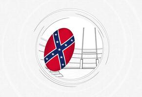 Confederate flag on rugby ball, lined circle rugby icon with ball in a crowded stadium. vector