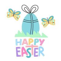 square gift card with Happy easter quote in simple style. Bright and lovely colors on white background vector
