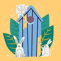 Easter composition with rabbits. colorful illustration in hand drawn style. vector