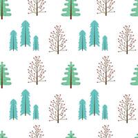 Cute seamless pattern with cartoon trees. Hand drawn illustration in a flat style. Doodle rustic landscape. vector