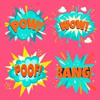 Set of speech bubbles - pow, poof, crush, yeah. Cartoon colorful explosions on halftone background vector