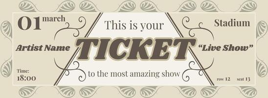 Ticket template in vintage style. Retro elements and faded colors. vector