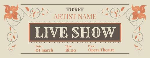 Ticket template in vintage style. Retro elements and faded colors. vector