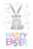 gift card with cute rabbit. Happy easter quote in simple style. Bright and lovely colors on white background vector