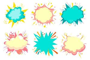 Set of empty speech bubbles. Cartoon colorful explosions. vector