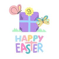 square gift card with Happy easter quote in simple style. Bright and lovely colors on white background vector