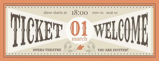 Ticket template in vintage style. Retro elements and faded colors. vector