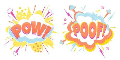 Set of speech bubbles - pow, poof. Cartoon colorful explosions. vector