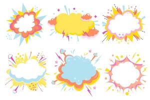 Set of empty speech bubbles. Cartoon colorful explosions. vector