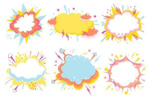 Set of empty speech bubbles. Cartoon colorful explosions. vector